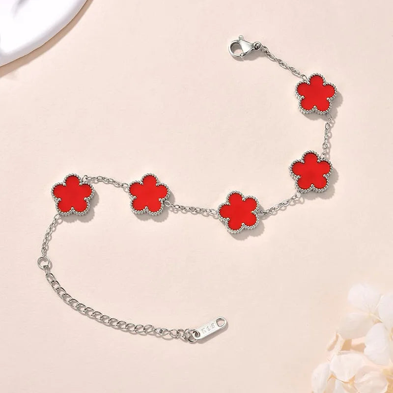 Lucky Clover Women's Hand Bracelets Double Sided Flowers