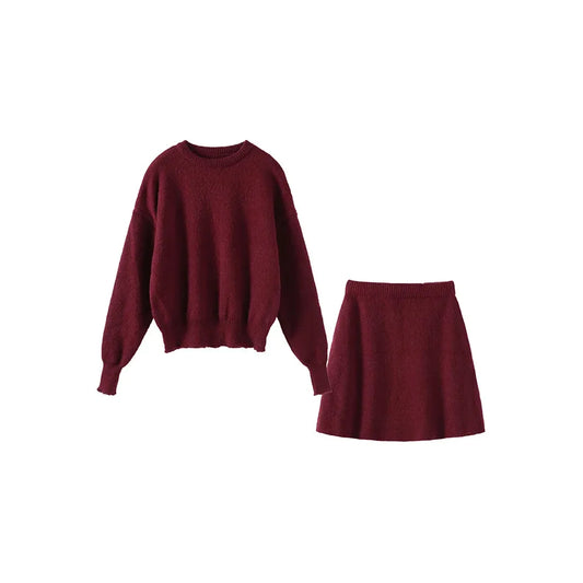 Cozy Burgundy Sweater and Skirt Set