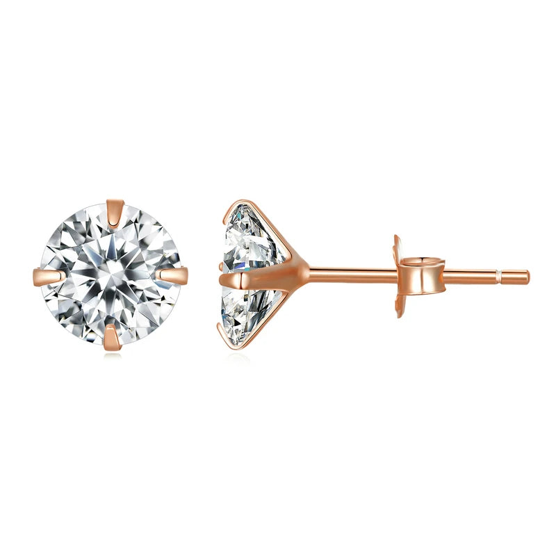 CZ Stud Earrings 925 Sterling Silver Platinum Plated Round Cubic