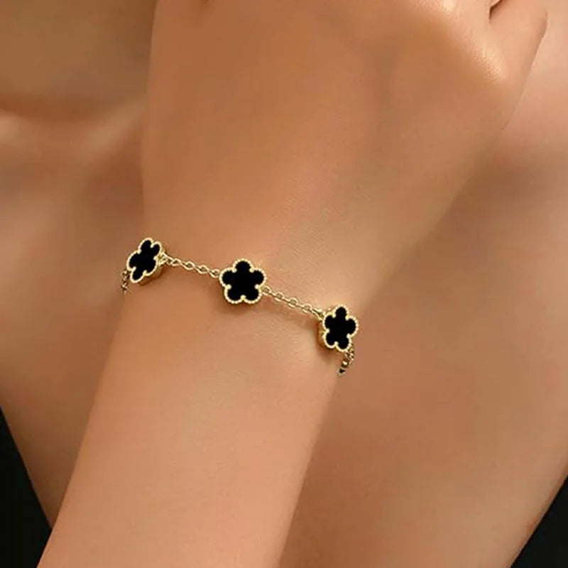 Lucky Clover Women's Hand Bracelets Double Sided Flowers