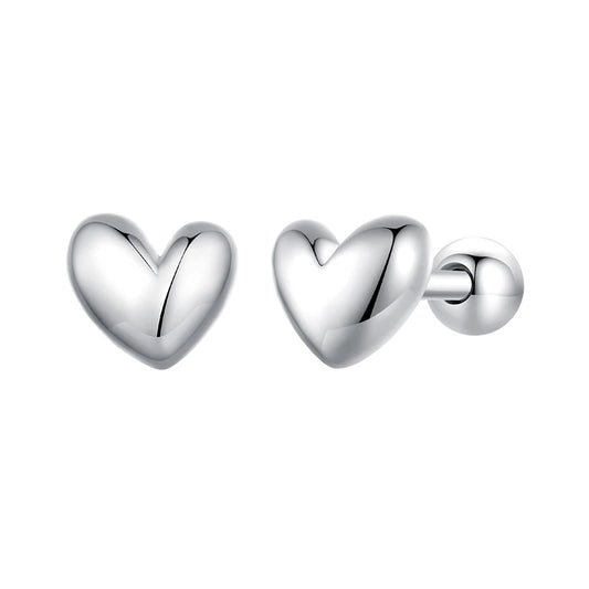 925 Sterling Silver Mini Heart Stud Earrings Platinum Plated