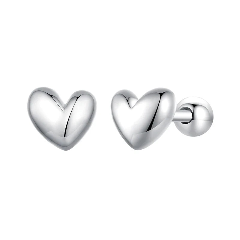 925 Sterling Silver Mini Heart Stud Earrings Platinum Plated