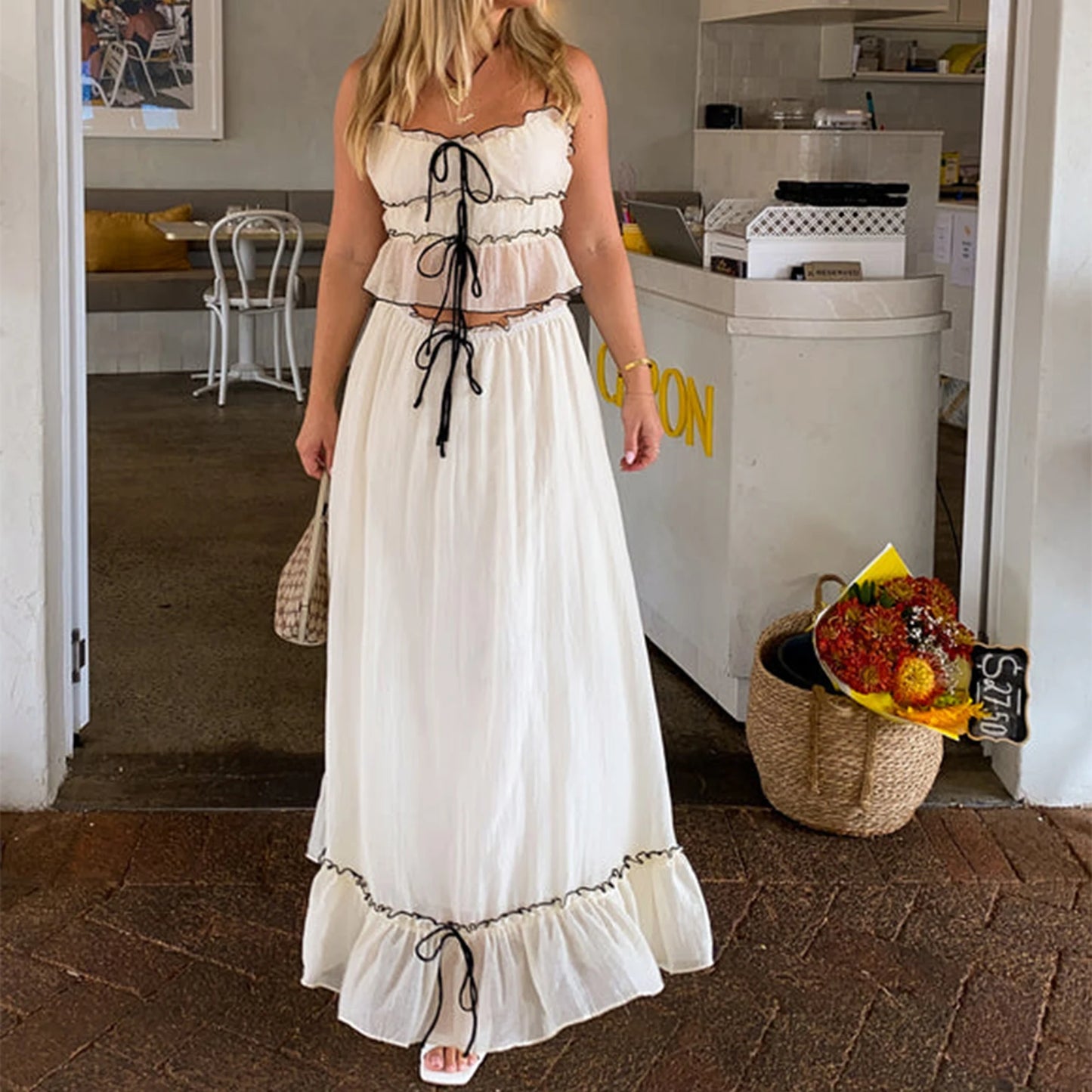 Chic Café Vibes: Graceful in White Maxi Dress
