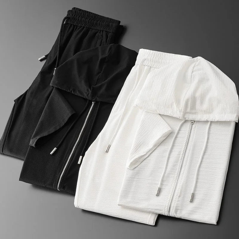 Trendy White Zip-Up Hoodie and Jogger Set: Stylish Comfort