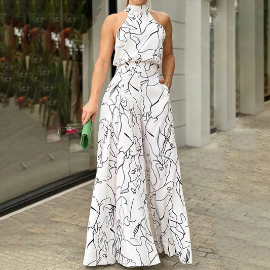 Elegant Abstract Jumpsuit Chic Streetwear Wide Leg