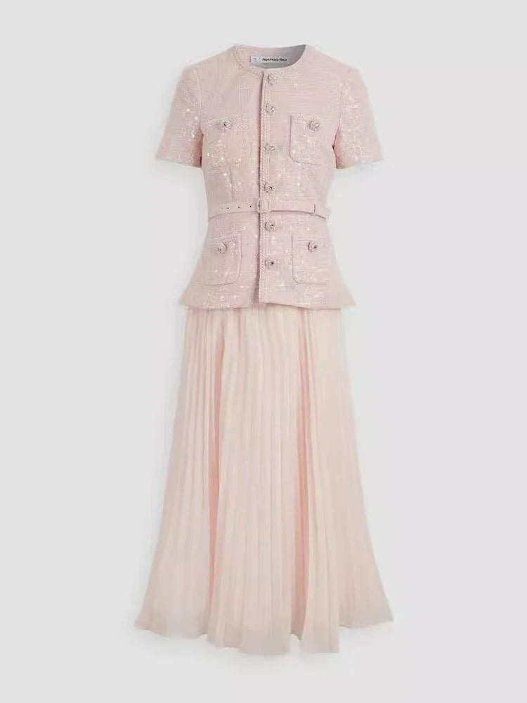 Elegant Pink Pleated Ensemble