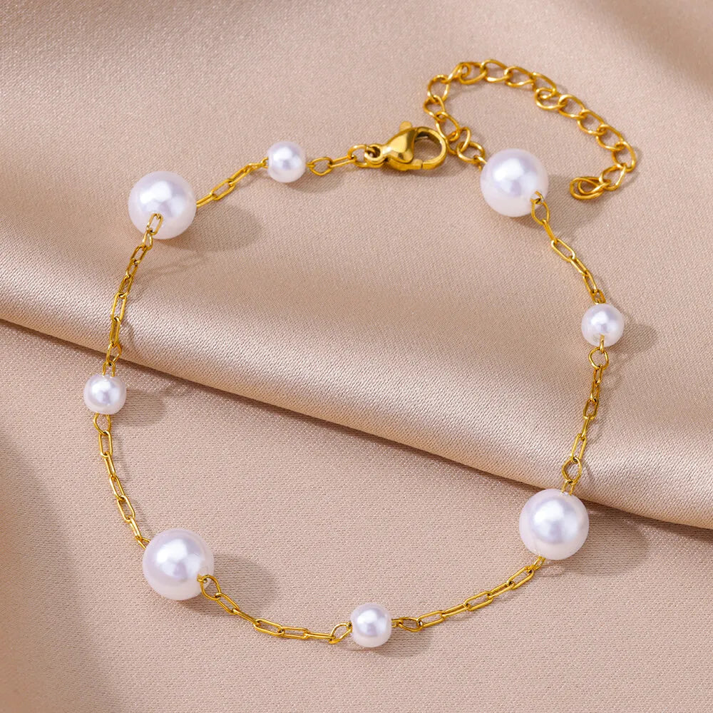 Pearl Chain Anklet Gold Color Leg Bracelets