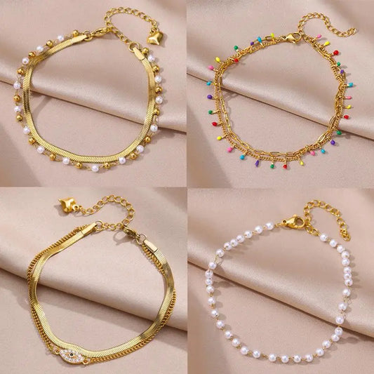 Pearl Chain Anklet Gold Color Leg Bracelets