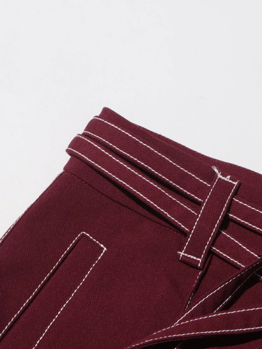 Chic Burgundy Statement Jacket & Wide-Leg Trouser Ensemble