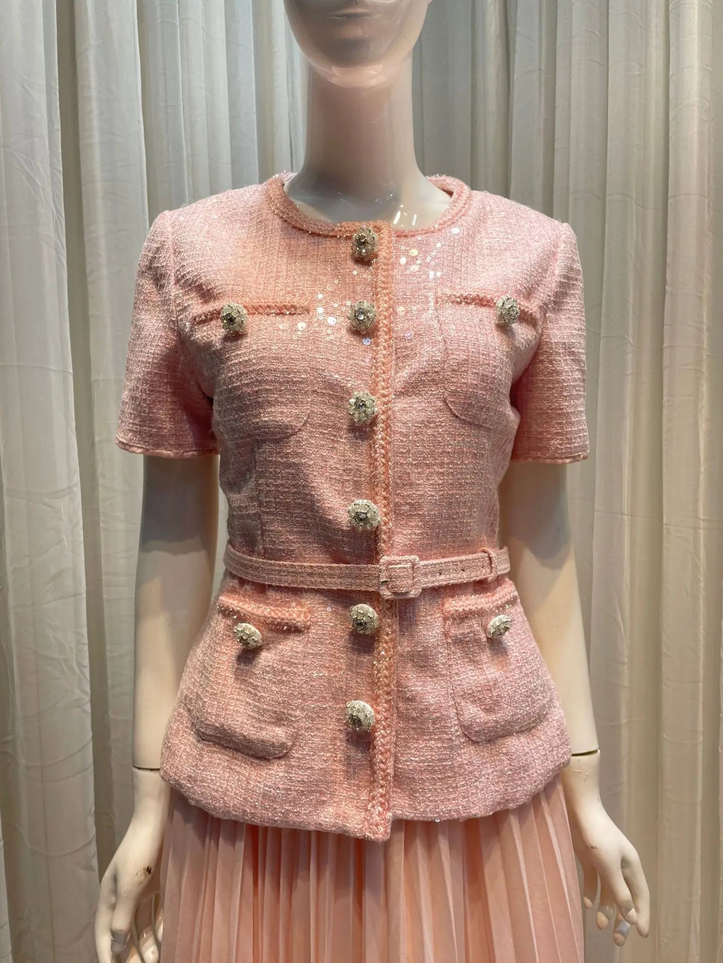 Elegant Pink Pleated Ensemble