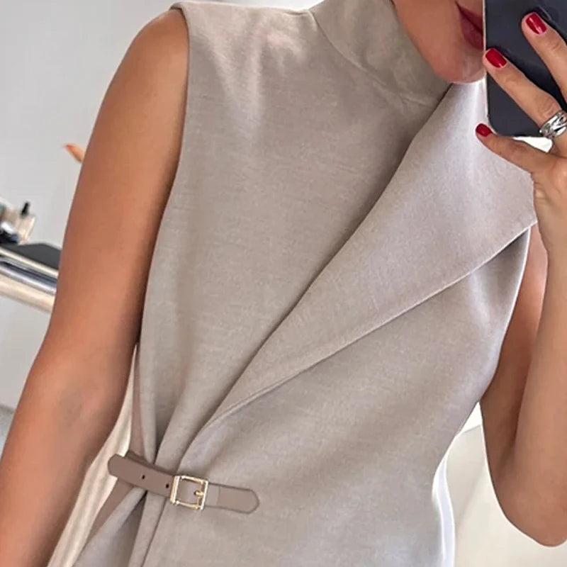 Irregular Collar Buckle Tank Jackets Top A Line Mini Skirts Sets