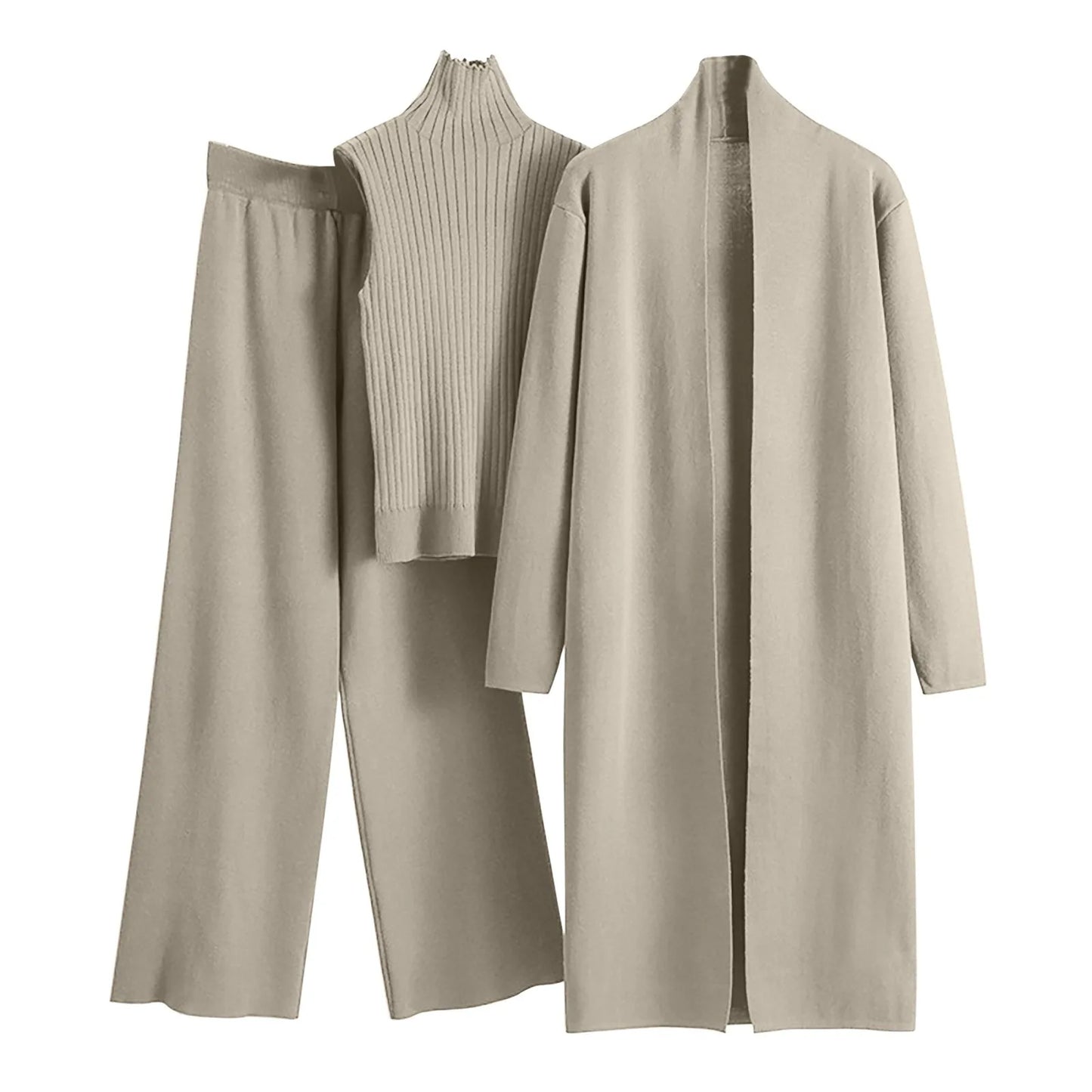 Chic Layering: Cozy Three-Piece Set in Neutral Tones