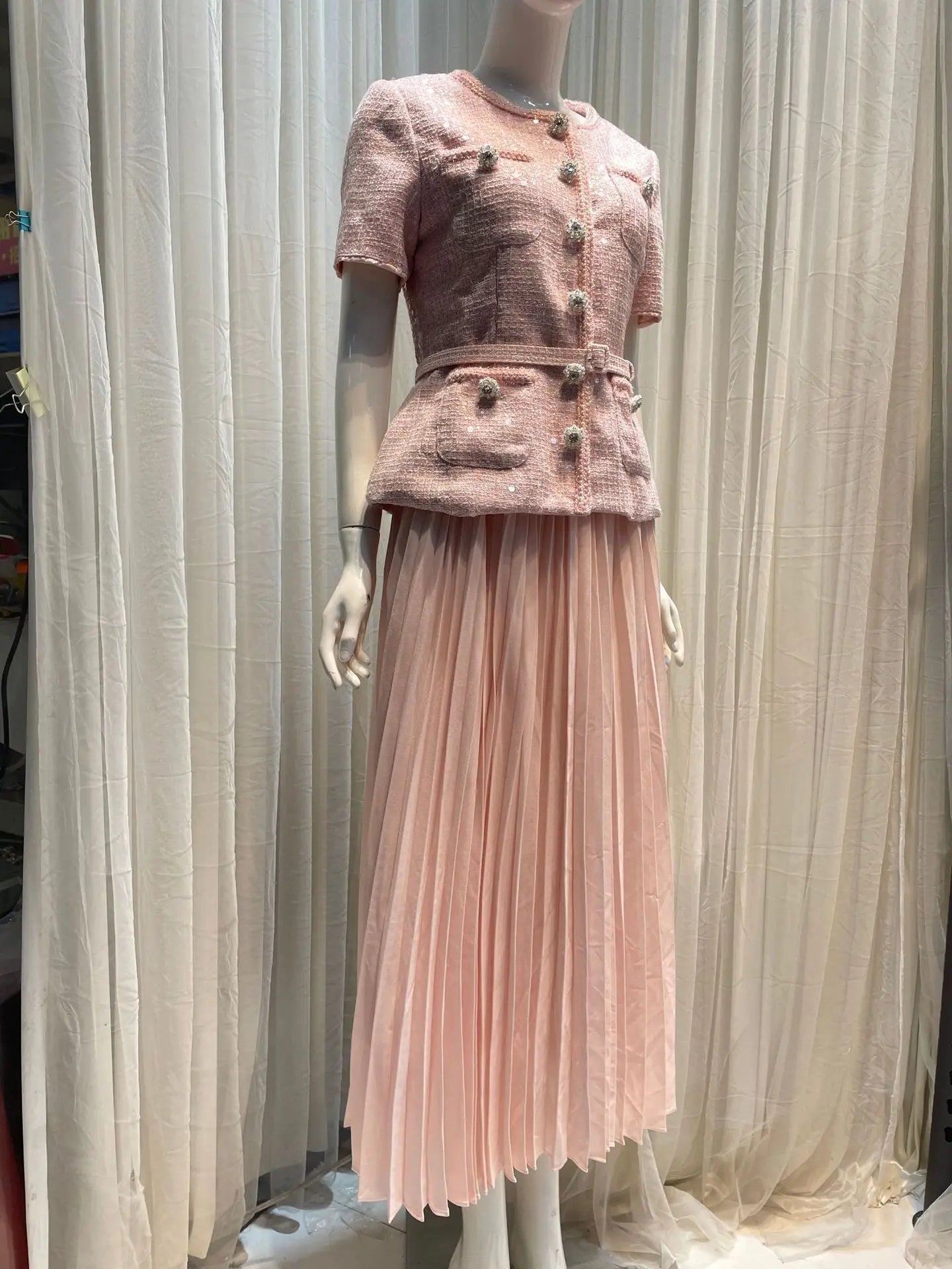 Elegant Pink Pleated Ensemble