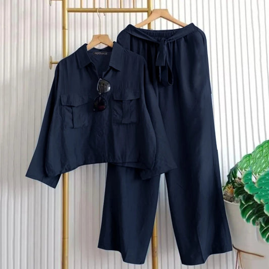 Chic Navy Two-Piece Set: Casual and Comfortable