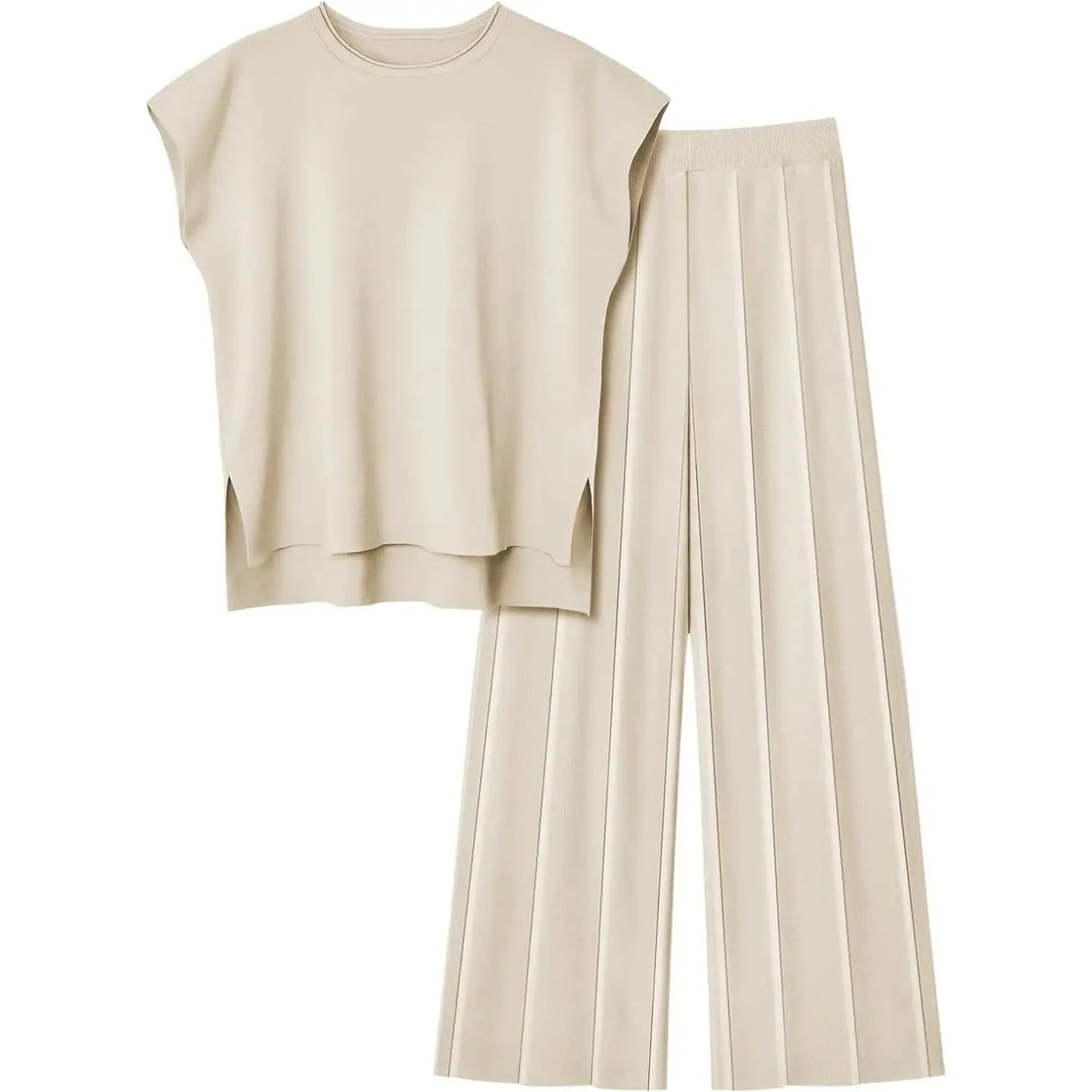 Effortless Elegance Cream Sleeveless Top and Wide-Leg Trousers Set