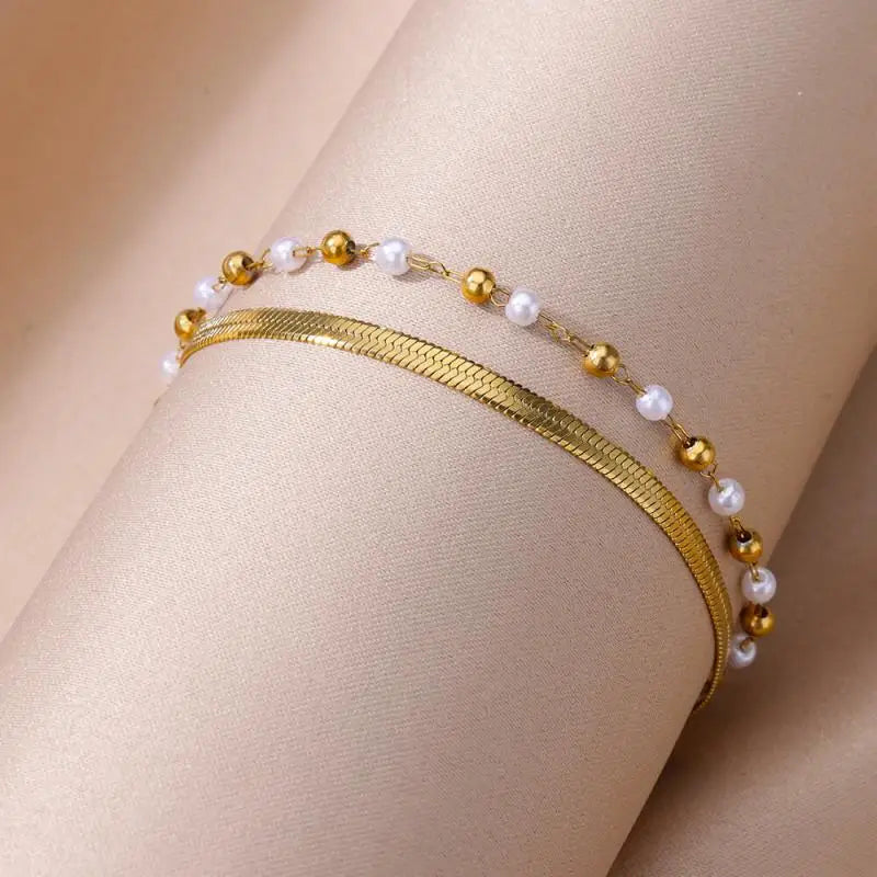 Pearl Chain Anklet Gold Color Leg Bracelets