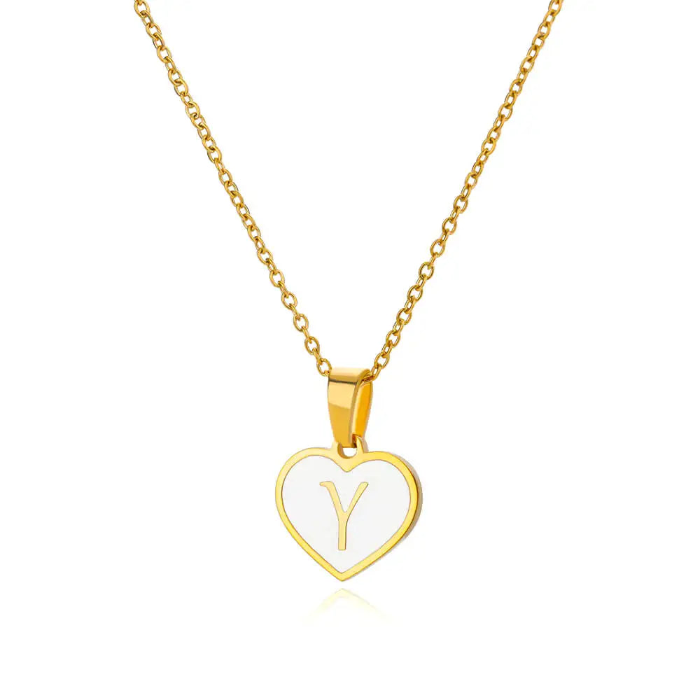 Initial Letter Enamel White Heart Necklaces