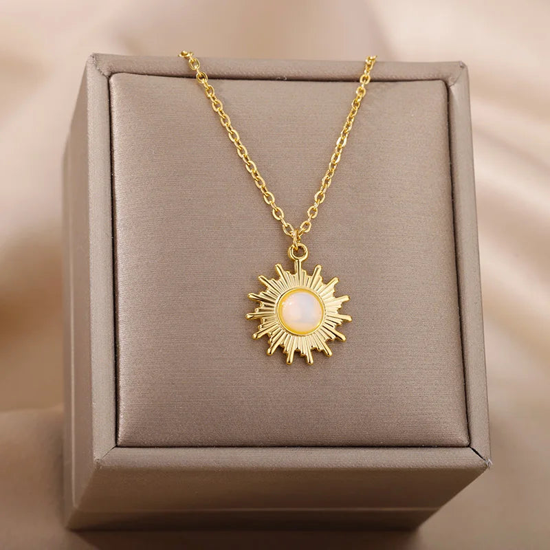 Vintage Resin Stone Sun Pendant Necklaces