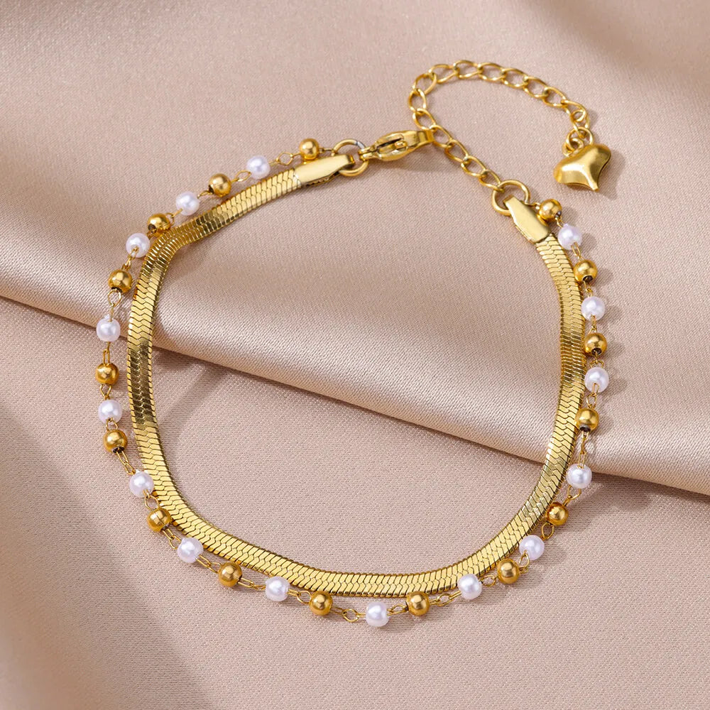 Pearl Chain Anklet Gold Color Leg Bracelets