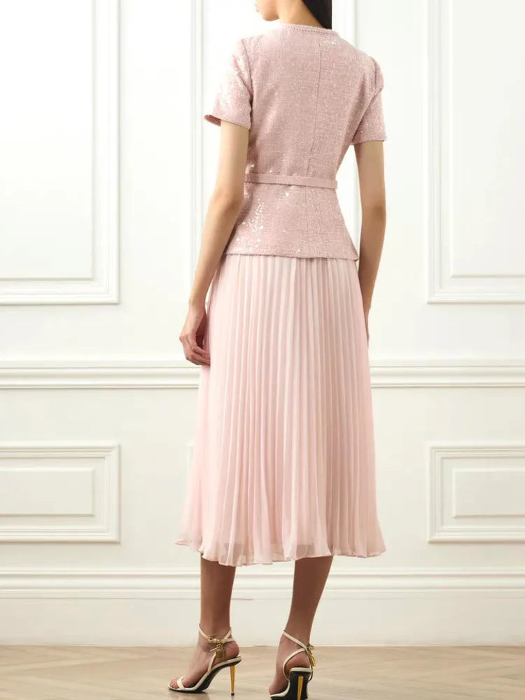 Elegant Pink Pleated Ensemble