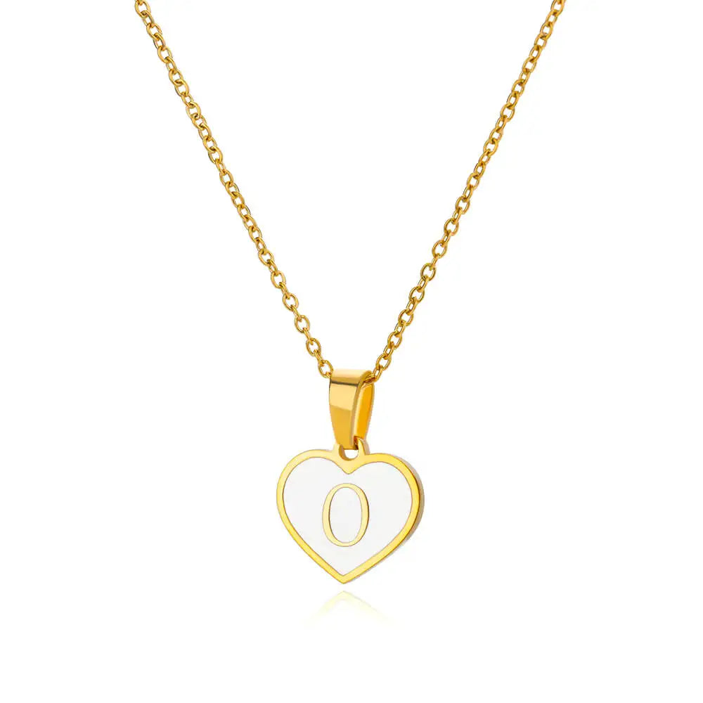 Initial Letter Enamel White Heart Necklaces