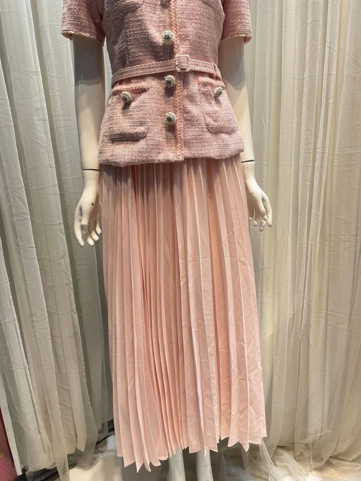 Elegant Pink Pleated Ensemble