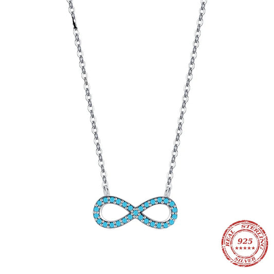 925 Sterling Silver Natural Turquoise Romantic Infinite Love Pendant Necklace