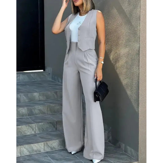 Women Vest Elegant Lady Baggy Pants