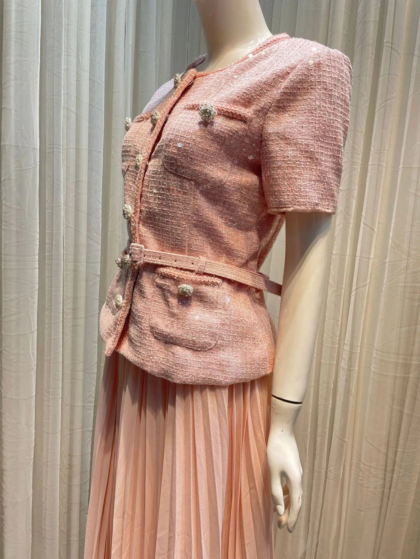 Elegant Pink Pleated Ensemble