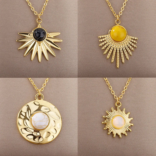 Vintage Resin Stone Sun Pendant Necklaces