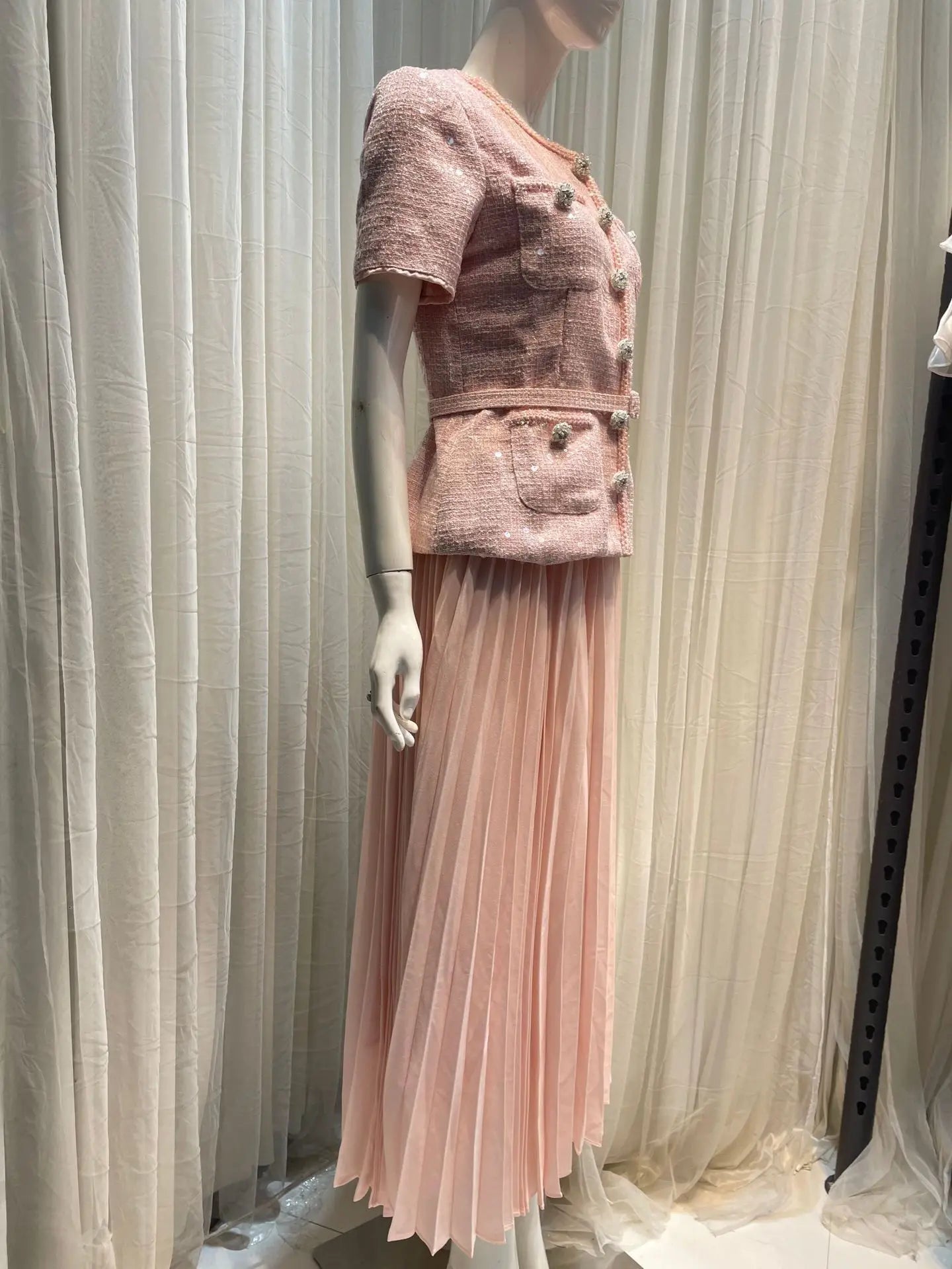 Elegant Pink Pleated Ensemble