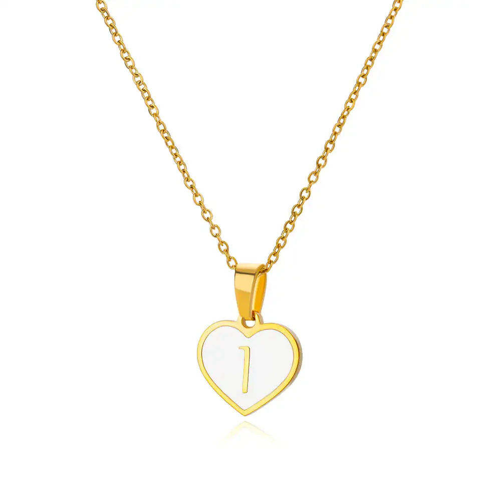 Initial Letter Enamel White Heart Necklaces