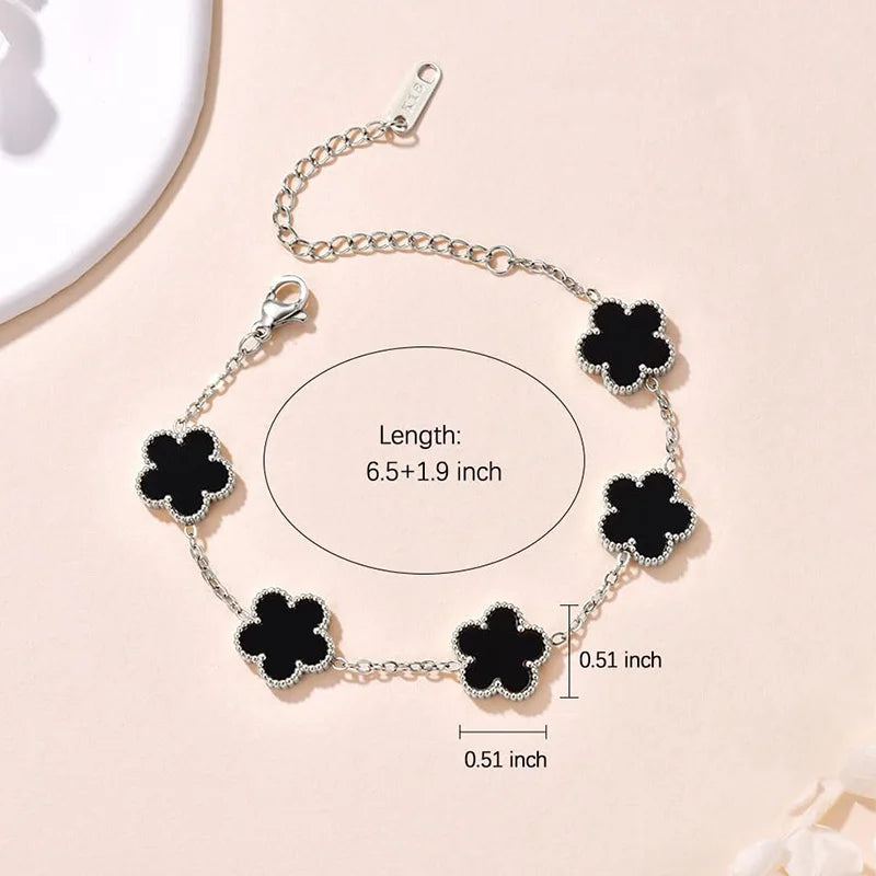 Lucky Clover Women's Hand Bracelets Double Sided Flowers