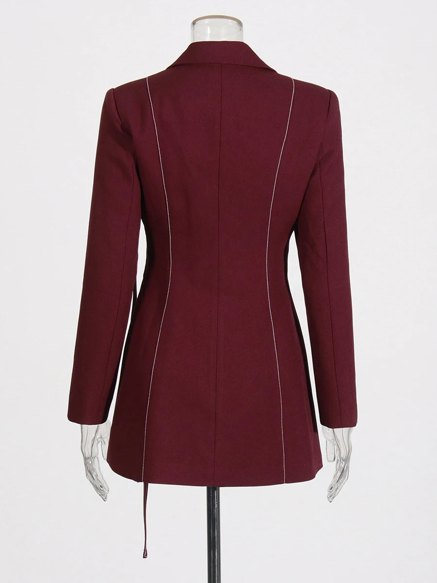 Chic Burgundy Statement Jacket & Wide-Leg Trouser Ensemble