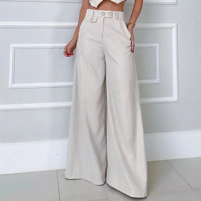 Chic Beige Two-Piece Wide-Leg Set