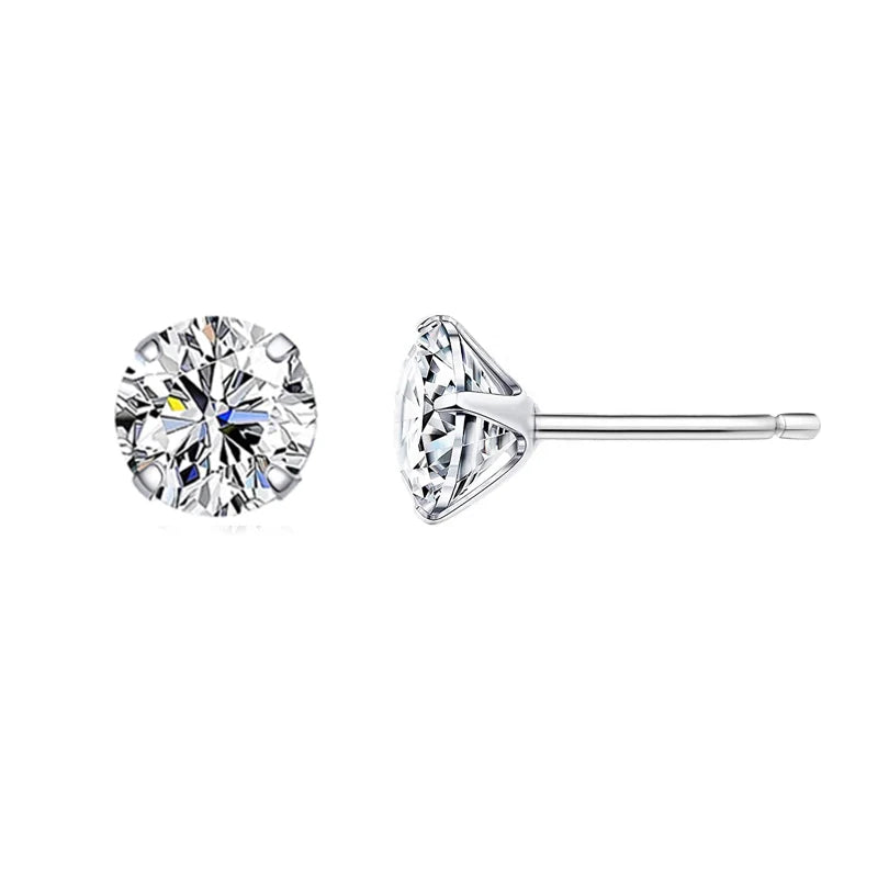 CZ Stud Earrings 925 Sterling Silver Platinum Plated Round Cubic