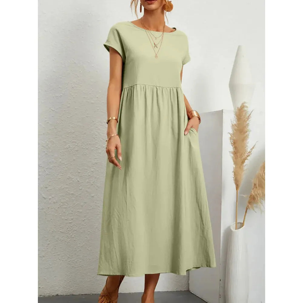 Summer New Short Sleeved Women's Dress With Loose Casual Pockets