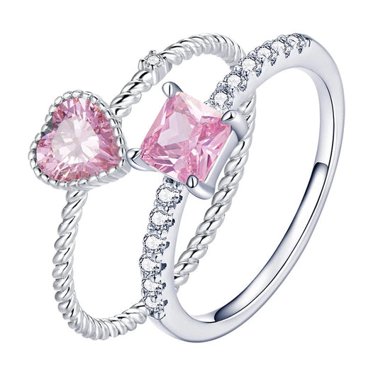 Romantic Pink Gemstone Ring Set: A Dazzling Duo of Love and Elegance