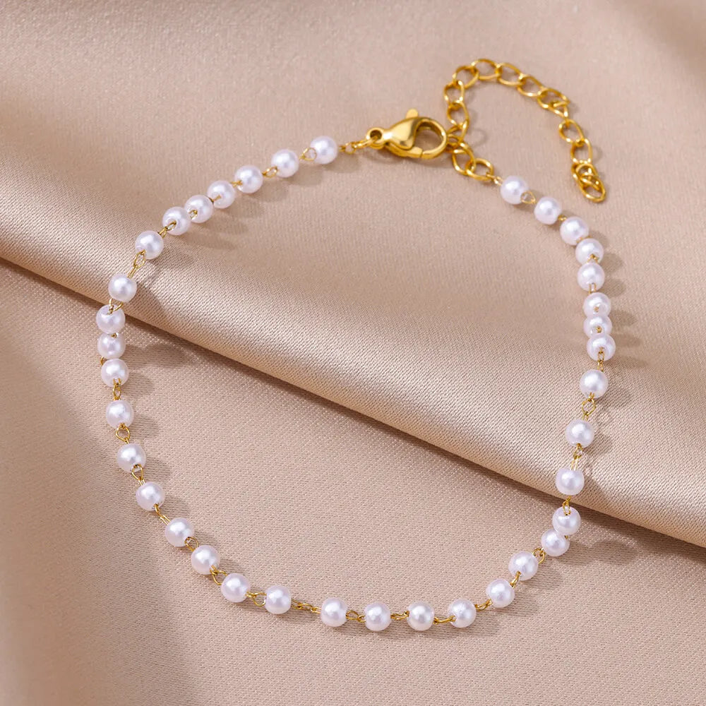 Pearl Chain Anklet Gold Color Leg Bracelets