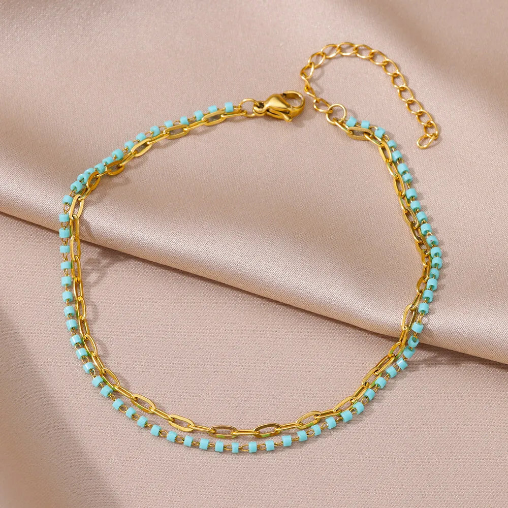 Pearl Chain Anklet Gold Color Leg Bracelets