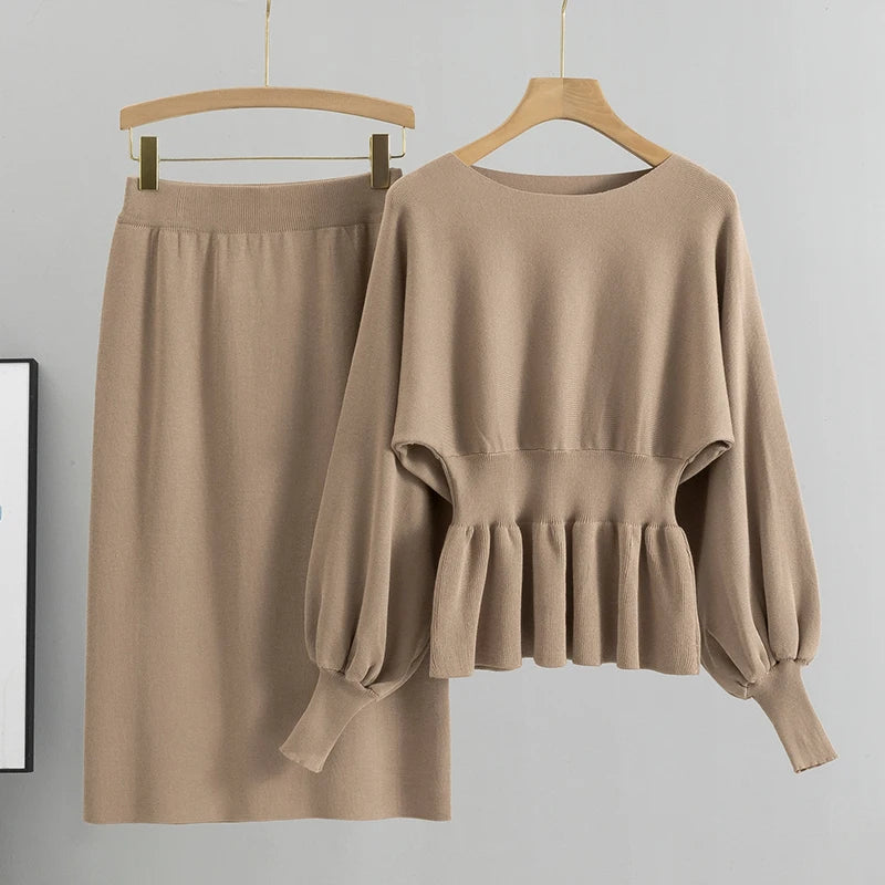 Elegant Minimalism: Beige Peplum Top and Pencil Skirt Set