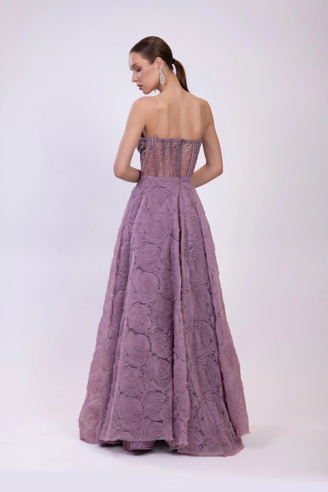 Lavender Floral Corset Evening Gown